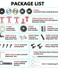 Package list of Engine Timing Tool Kit For VW Audi 2.0T 1.8 2.0 TSi TFSi EA888 Series with various components labeled.