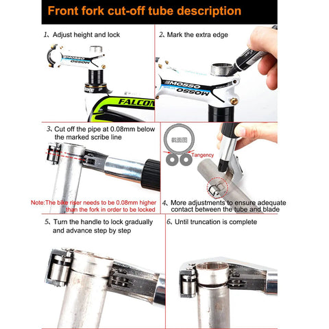 Bike Tube Cutter Kit For Fork Steerer, Seat Post And Handlebar Tubes instructions step-by-step on bike frame