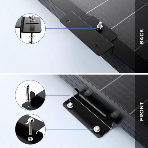 Z Shaped Solar Panel Mounting Brackets Set For RVs Trailers Boats And Yachts Lightweight Aluminum Corrosion Free Mounts Front and Back View