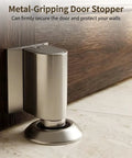Heavy Duty Brushed Nickel Door Stopper Set For Home And Office Holds Firmly Without Drilling Screws Or Stickers Included close-up view
