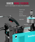 145A Dual Voltage MIG Welder for Home DIY detailing inner wire feeder with components labeled for easy assembly.