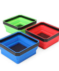 Collapsible Magnetic Parts Tray Set With 3 Foldable Silicone Bowls, red green blue, 4.25 inch square magnetic base visible