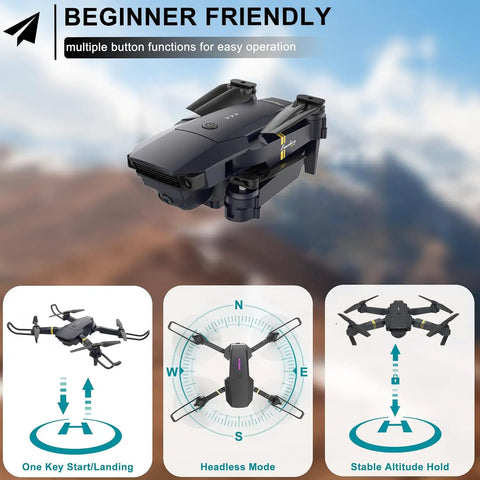 Foldable Drone With 1080P Camera For Adults And Beginners Easy To Fly RC Quadcopter with Headless Mode display