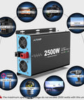 48V 2500W Pure Sine Wave Inverter for Off Grid Power 110V AC Output 5000W Peak with appliance compatibility displayed