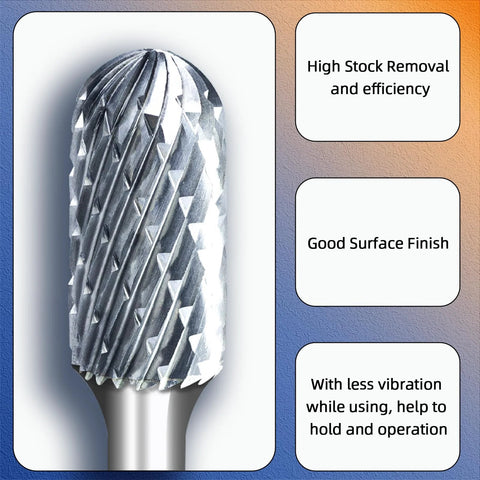 MAODWIN SC-5 cylindrical tungsten carbide rotary file with radius end, 1/2 in cutting diameter, 1 in length, 1/4 in shank