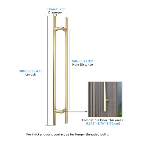 Offset Double Sided Door Pull Handle In Sweet Satin Gold Finish 900mm 36 Inch 304 Stainless Steel Round Bar Ladder Style Push Pull Door Lever For Commercial And Residential Doors, 900mm length