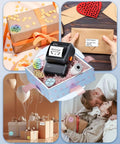 Dead Simple Wireless Bluetooth Label Printer With Tape Slick Portable Unit generates address and barcode labels on various gifts and envelopes.