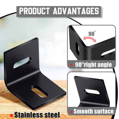 Tough As Nails Table Top Fasteners Heavy Duty Steel Furniture Connectors Classic Black showing a 90-degree steel angle bracket.