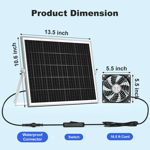 Solar Powered Chicken Coop Vent Fan Kit 5.5 Inch 20W Two Pack For Outdoors Waterproof Exhaust And Intake Fan For Sheds Dog Houses Greenhouses Air Circulation Cooling Easy Install