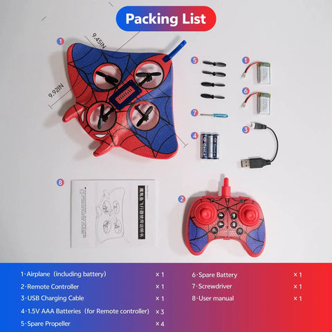 Packing list for Kids RC Plane With Altitude Hold and One Button Takeoff and Landing 360 Degree Flips LED Lights 2.4GHz 3.5CH Foam