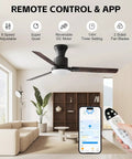 Five Blade Ceiling Fan With Remote And Light Kit For Indoor And Outdoor Use Matte Black Motor Housing With White Glass Lampshade