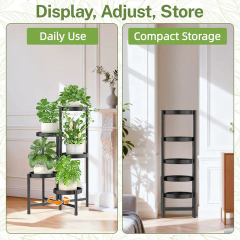 Premium 5 Tier Metal Corner Plant Stand For Indoor Outdoor Use, Adjustable Space Saving Corner Shelf, Quick Tool Free Assembly, Modern Black Finish To Level Up Your Greenery Vibes Now