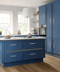 Modern kitchen with 30 Pack Brushed Nickel Cabinet Pulls Square Kitchen Handles For Cabinets And Dressers Six And A Quarter Inch Hole To Hole Six And Three Quarters Inch Long One Half Inch Wide Stainless Steel Hollow Drawer Pulls For A Sleek Modern Look on blue cabinets.