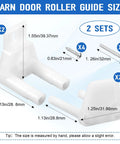 Adjustable Sliding Door Guide Set For Barn And Pocket Doors Floor Guide With Wall Mount RV Sliding Door Hardware Closet Door Guides For Carpet Barn Pocket Door Bottom Floor Guide Includes 2 Packs And 4 Screws, showing white guides and screws sizes
