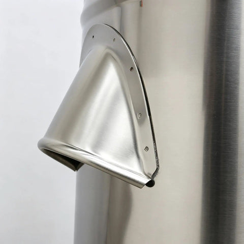 Detail of the spout on the Heavy Duty Stainless Steel Commercial Salad Spinner With Adjustable Speed Knockout Workhorse Vegetable Dryer And Water Extractor Built Tough For Restaurant Kitchens 220V.