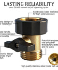 Built Tough Three Quarter Inch Garden Hose Shut Off Valve Set With Ergonomic Handle Solid Brass Construction, showcasing features