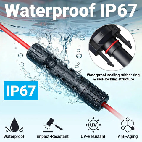 Waterproof IP67 MC4 connector with sealing rubber, used in Pro Grade Solar Crimp Tool Kit With Ratcheting Crimper, 10 Pairs MC4 Connectors And 2 Wrenches, Works With 16 To 6 AWG Cable, 2.5 To 6 Square Millimeter Wire, Waterproof PV Connector Assembly Kit With Carry Case For Solar Installation.