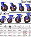 Badass Heavy Duty Industrial Swivel Caster Wheels Set Of Four Solid Rubber Dual Locking Brakes with various sizes and specs