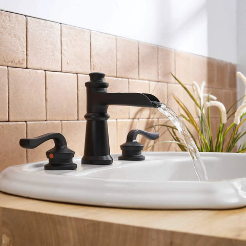 Dope Brushed Nickel Waterfall Bathroom Faucet For 8 Inch 3 Hole Sink, Two Handle Vanity Mixer Tap With Pop Up Drain, Overflow