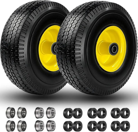 10 Inch Solid Tire And Wheel For Hand Trucks Garden Wagons Carts And Dollies, 4.10/3.50-4 Size with bearings set