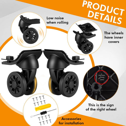 Four Pcs Luggage Wheel Replacement Set With Two Left And Two Right Caster Wheels Includes Screws And Screwdriver For Suitcase Repair