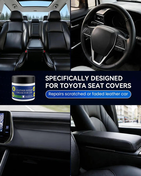 Toyota Leather Repair Kit 8-Piece Leather And Vinyl Scratch Restorer for car interior seats and steering wheel close-up view.