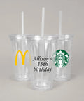 Sip All Day Long With Bulk Pack Custom Clear Acrylic Tumblers 16 Oz Double Wall Insulated Plastic Cups With Lids Straws Bpa Free Personalized Drinkware For Iced Coffee with logos and custom text.