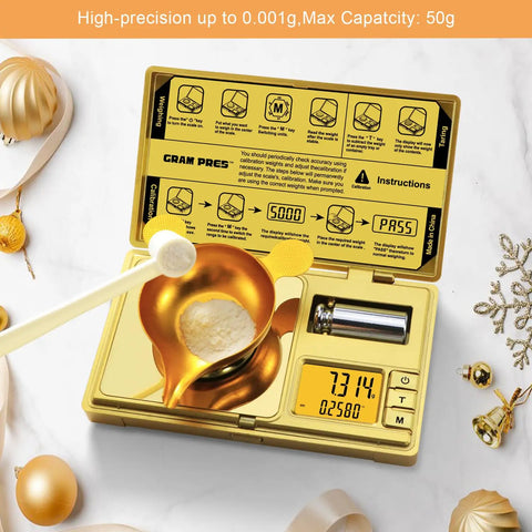 Pocket High Precision Milligram Scale 0.001g Resolution With 50g Capacity Digital Jewelry Gold Powder Gem Scale, cal weight and tweezers