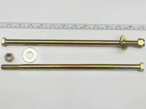 Hella Tough Half Inch By Twelve Inch Hex Head Bolts Forged From Quality Alloy Steel With Secure Nylon Locknuts And Oversized Flange Washers For Heavy Duty Garage Builds with ruler
