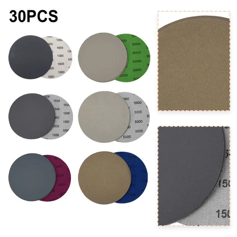 30 Pcs 5 Inch Wet Dry Sandpaper Discs Super Silicon Carbide Assortment For Auto Paint Correction assorted grits ranging from 1000 to 7000.