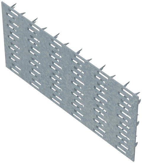Heavy Duty 3 Inch By 6 Galvanized Steel Mending Plates Pack Of One Hundred showing sharp prongs for wood connections.