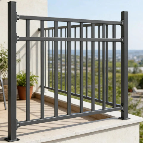 40 Inch High 48 Inch Wide Black Horizontal Deck Railing Kit Built Tough For Outdoor Use Heavy Duty Wrought Iron Handrail Guard Fence With Flat Hand Rails For Porch Balcony Patio And Deck Safe Sturdy Design For Kids And Pets Easy Install