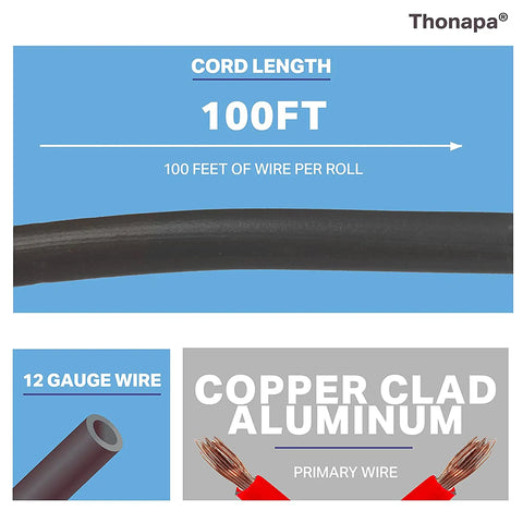 12 Gauge Copper Clad Aluminum Automotive Wire Kit, 100 Ft Per Roll, 12 AWG Stranded Cable details, 10 Color Coded Pack features