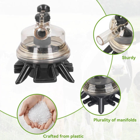 Cow Milking Claw 150ml Milk Collector Container Replacement Part Plastic Farm Tool with close-up on manifolds