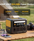 600W Portable Power Station With 268.8Wh Lifepo4 Battery And Pure Sine Wave Output on picnic table outdoors.
