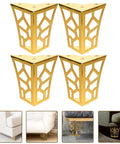 Beefy Heavy Duty Iron Furniture Legs With Hollow Out Design 4pcs Lightweight Metal Support Feet For Coffee Table Dresser Bathroom Drawer And Couch Golden Finish