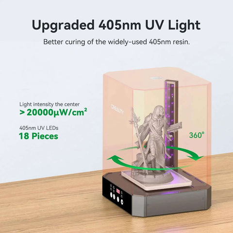 2 In 1 Resin 3D Printer Wash And Cure Station UW03 with 405nm UV curing rotary box showcasing miniature curing process