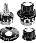 Pro Grade 10K Potentiometer Rotary Pot With Carbon Film Single Turn Taper For Inverter Speed Control And Motor Regulation RV24YN20S B103 10K Kit With 2 A03 Knobs And 2 Dials shown with knobs and dials
