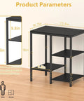 4 Tier Adjustable Kitchen Microwave Stand With Storage And Rustic Metal Bakers Rack In Coal Black, dimensions displayed