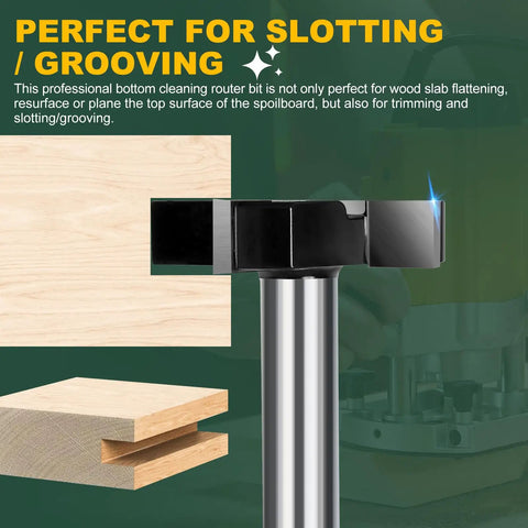 CNC Spoilboard Surfacing Router Bit With One Half Inch Shank And Two Inch Cutting Diameter, Four Wing Design For Fast Slab Flattening And Planing In Woodworking, Shop Grade Router Bit For Precise Level Surfaces close-up view
