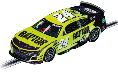 Green and black NASCAR themed car from Darlington Showdown Slot Car Track Set With Two NASCAR Themed Cars And Dual Speed Controllers Analog Racing Action For Ages Eight Plus One To Thirty Two Scale Track Play For Family And Friends