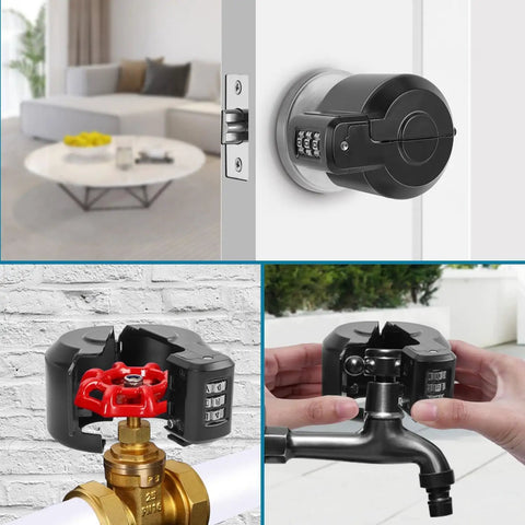 No Sweat Combo Door Knob Lock Child Proof Cover Seals Keyholes For Bedroom And Bath Faucets Water Gas Valves with black metal design.