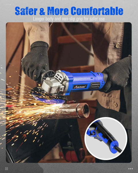 Using Beefy Four And A Half Inch Angle Grinder with 1000W Motor and 7 Variable Speeds on metal pipe, sparks flying