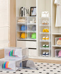 Sleek Stackable Clear Hat Organizer Two Pack With Smooth Glide Drawers Holds A Dozen Baseball Caps Each, showcased in a stylish closet.