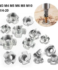 Four Claws T Nuts Blind Tee With Prongs For Speaker And Furniture M6x8mm Heavy Duty Wood Fasteners Nickel Plated