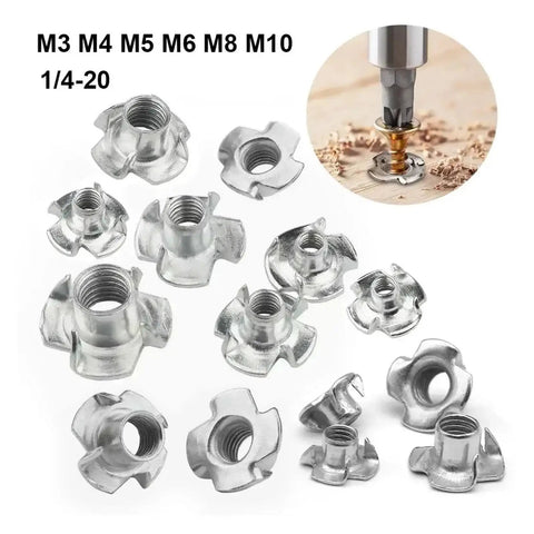Four Claws T Nuts Blind Tee With Prongs For Speaker And Furniture M6x8mm Heavy Duty Wood Fasteners Nickel Plated