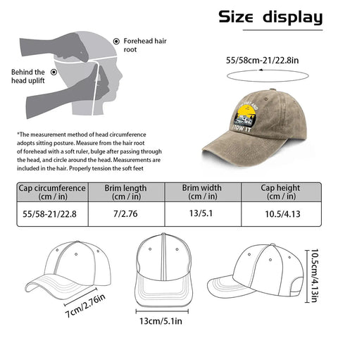 Size chart for Funny Vintage RV Camping Hat For Men Tow It Style Cap For Outdoor Adventure