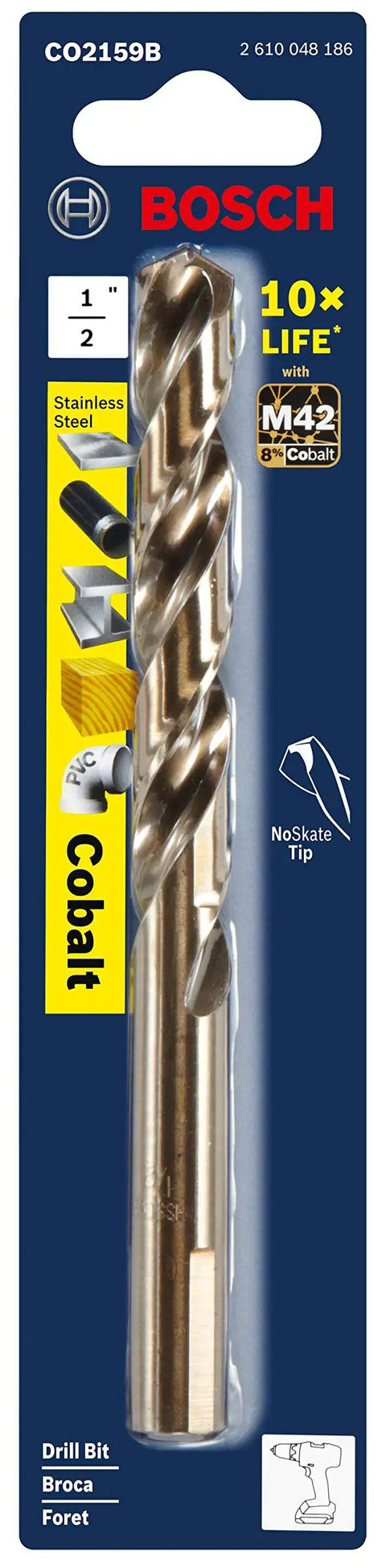 Cobalt M42 Drill Bit With Three Flat Shank Half Inch By Six Inch Pro Grade Heavy Duty Bit For Stainless Steel Cast Iron Titanium Aluminum
