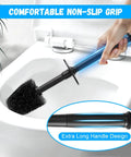 Long Handle Plastic Toilet Brush With Covered Holder Drip Free Stable Base And Hard Bristles Low Profile Bathroom Cleaner Set
