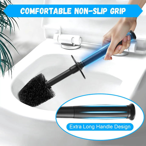 Long Handle Plastic Toilet Brush With Covered Holder Drip Free Stable Base And Hard Bristles Low Profile Bathroom Cleaner Set